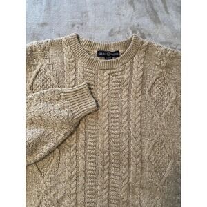 VTG Cape Isle Knitters Sweater Sz XL Beige Cable Knit Alpaca Fisherman Grandpa
